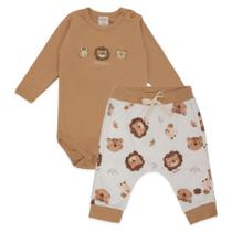 Conjunto Body Manga Longa e Calça Suedine Roar Mini Co.