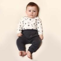 Conjunto Body Manga Longa Estampa Cachorrinho com Calça