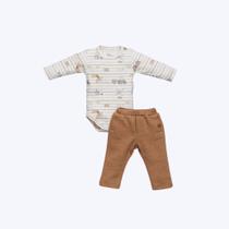 Conjunto Body Manga Longa Fazendinha E Calça Moletom Bebê Menino Anjos Baby 251144 Ferrugem