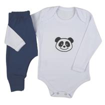 Conjunto Body Manga Longa Panda e Calça Saruel Mijão - Roupa Bebê Menino Menina - SempreBebê