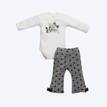 Conjunto Body Manga Longa Ursinho E Calça Jacquard Bebê Menina Anjos Baby 251066 Preto