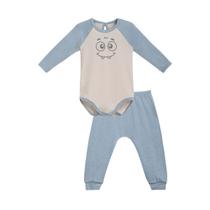 Conjunto Body Raglan Melange Bicho Papão Azul Luar para Bebê - Dedeka Tamanho:GG