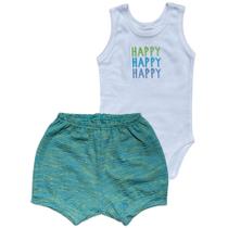 Conjunto body regata e shorts Best Club Baby branco e azul com bordado escrita