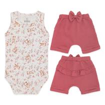 Conjunto Body Regata/Shorts Menina Coelho E Rosas Mini &amp Co