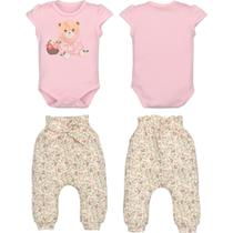Conjunto Body Rosa Com Culote Floral Bebê Menina Caroline
