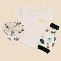 Conjunto Body, Short e Bandana para Bebê - Algodão 3 a 6 Meses Conjunto Body, Short e Bandana para Bebê - Algodão 3 a 6 Meses