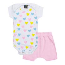 Conjunto Body Shorts Para Bebê Menina Estampado Verão