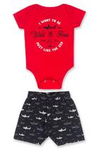 Conjunto body vermelho + bermuda - Tubarão