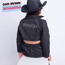 Conjunto Boiadeira Ana Castela Infantil Country com franja tamanho 4 a 16 Preto com Strass BOIADEIRA