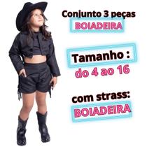 Conjunto Boiadeira Ana Castela Infantil Country com franja tamanho 4 a 16 Preto com Strass BOIADEIRA