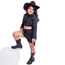 Conjunto Boiadeira Ana Castela Infantil Country com franja tamanho 4 ao 16 Preto Festa junina rodeio Conjunto Boiadeira Ana Castela Infantil Country com franja tamanho 4 ao 16 Preto Festa junina rodeio