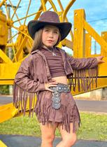 Conjunto Boiadeira com Chapéu cor inverno Marron Franjas Short Saia festa junina São joão Menina Conjunto Boiadeira com Chapéu cor inverno Marron Franjas Short Saia festa junina São joão Menina