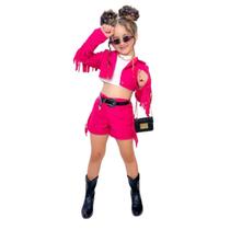 Conjunto Boiadeira Infantil Rosa Pink com Cropped Preto Estilo Exclusivo Ana Castela Conjunto Boiadeira Infantil Rosa Pink com Cropped Preto Estilo Exclusivo Ana Castela