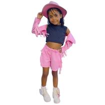 Conjunto Boiadeira Infantil Rosa Pink com Cropped Preto - Estilo Exclusivo Ana Castela