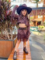 Conjunto Boiadeira Marrom com Franjas e Short inspirado Ana Castela com Elastico na Cintura Meninas