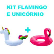 Conjunto Boias Gigantes Unicórnio Mais Flamingo Rosa