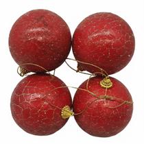 Conjunto Bola Vermelho Dourado Craquelado Natal 8cm 4 UN Conjunto Bola Vermelho Dourado Craquelado Natal 8cm 4 UN