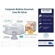 Conjunto Boleira Com Pé Gourmet Prato de Vidro e Tampa Plastica Porta Bolo Ruvolo