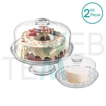 Conjunto Boleira com Pé Prato 28cm para Bolo e Queijeira de Vidro Petit Poa Vitazza Mesa Posta Praticidade Estilo Sustentável Organização e Decoração