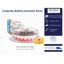 Conjunto Boleira De Vidro Com Tampa Plastica Gourmet Porta Bolo Ruvolo