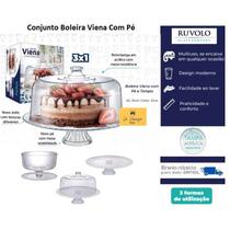 Conjunto Boleira Porta Bolo de Vidro Viena Com Pé e Tampa de Acrílico Ruvolo