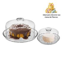 Conjunto Boleira Prato 28cm para Bolo e Queijeira de Vidro Petit Poa Vitazza para Mesa Posta Praticidade Estilo Sustentável na Organização e Decoração