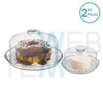 Conjunto Boleira Prato 28cm para Bolo e Queijeira de Vidro Petit Poa Vitazza para Mesa Posta Praticidade Estilo Sustentável na Organização e Decoração