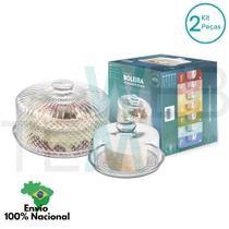 Conjunto Boleira Tampa Bico de Jaca Prato 28cm para Bolo e Queijeira de Vidro Vitazza Mesa Posta, Praticidade Sustentável, Organização e Decoração