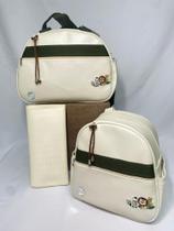 Conjunto bolsa 3 pçs bordado bs - bege verde militar - Bordado Safari