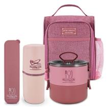 Conjunto Bolsa Térmica, Pote Marmita,porta Escova E Porta Talher Concept Rosa