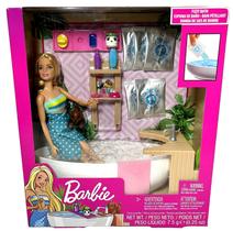 Conjunto Boneca Menina Barbie Loira - Banho De Espumas - Acompanha Pet Filhote Cachorro Banheira E Acessórios De Spa - Mattel