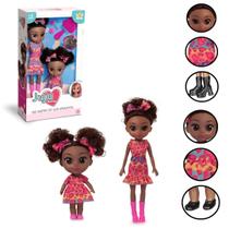 Conjunto Bonecas Mamãe e Filha Preta Estilosas com Roupinhas Combinando Acessórios Conjunto Bonecas Mamãe e Filha Preta Estilosas com Roupinhas Combinando Acessórios