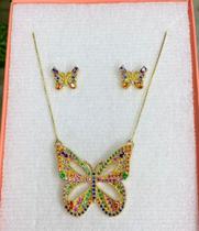 Conjunto borboleta brinco e corrente
