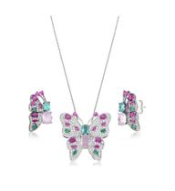 Conjunto borboleta cravejada colorida banhado a ródio branco Conjunto borboleta cravejada colorida banhado a ródio branco
