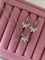 Conjunto Borboleta Cravejada - Prata