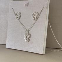 Conjunto borboleta diamantada cravejada prata 925