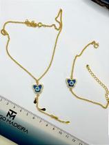 Conjunto Borboleta Olho Grego Azul - Banho de Ouro 18K - 1 Unidade Conjunto Borboleta Olho Grego Azul - Banho de Ouro 18K - 1 Unidade