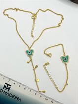 Conjunto Borboleta Olho Grego Azul - Banho de Ouro 18K - 1 Unidade