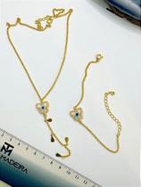 Conjunto Borboleta Olho Grego Rosa - Banho de Ouro 18K - 01 Unidade
