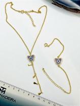 Conjunto Borboleta Olho Grego Roxo - Banho de Ouro 18K - 1 Unidade
