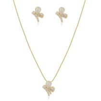 Conjunto borboleta zirconia cristal, banhado a ouro 18k