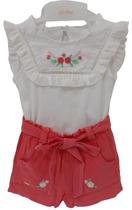 Conjunto Bordado Bata + Shorts Menina Paraiso Verão Rf 14074 Conjunto Bordado Bata + Shorts Menina Paraiso Verão Rf 14074