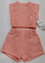 Conjunto Bordado Menina Blusa + Shorts Verão Paraiso 16475 Conjunto Bordado Menina Blusa + Shorts Verão Paraiso 16475