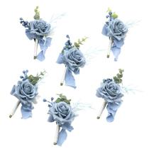 Conjunto Boutonniere Ansofi Dusty Blue para homens, conjunto de casamento de 6 Conjunto Boutonniere Ansofi Dusty Blue para homens, conjunto de casamento de 6