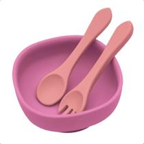 Conjunto Bowl Com Garfo e Colher pode ir no micro-ondas e na máquina de lavar louças KaBaby Rosa - 1138R