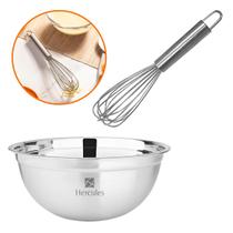 Conjunto Bowl Tigela 4,8l e Fue Fouet Reforçado 28cm Bater Clara Massa Inox Hercules