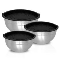 Conjunto Bowls Vasilhas Potes Bacias Inox 3 Pç Tampa Vedada
