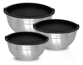 Conjunto Bowls Vasilhas Potes Bacias Inox 3 Pç Tampa Vedada