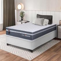 Conjunto Box Baú Branco Cairo Cinza Molas Ensacadas Solteiro 88x188x71 - King House Conjunto Box Baú Branco Cairo Cinza Molas Ensacadas Solteiro 88x188x71 - King House