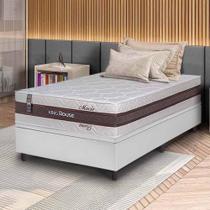 Conjunto Box Baú Branco Mali Bege Molas Ensacadas Solteiro 96x203x77 - King House Conjunto Box Baú Branco Mali Bege Molas Ensacadas Solteiro 96x203x77 - King House